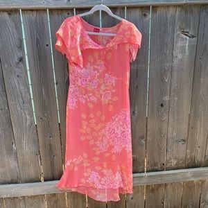 Johnny Was silk sheer pink floral medi side zip dress